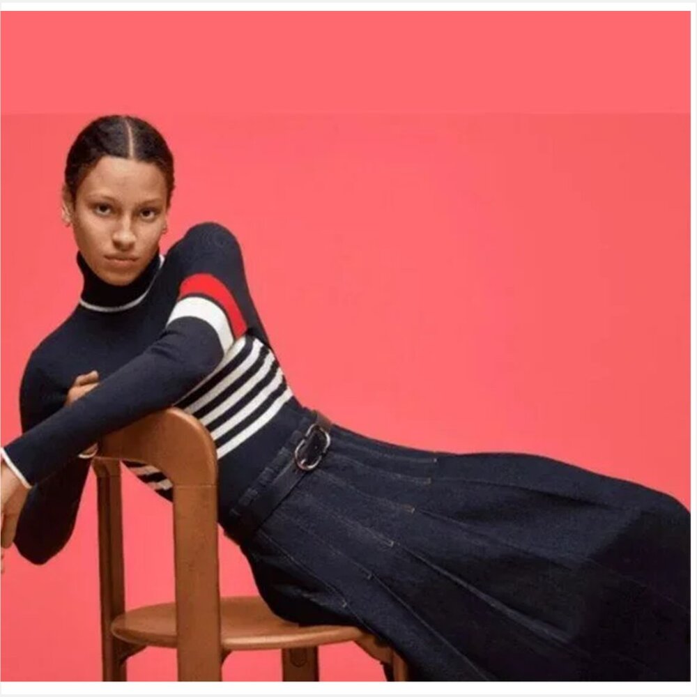 Striped Navy Maxi Skirt with Belt